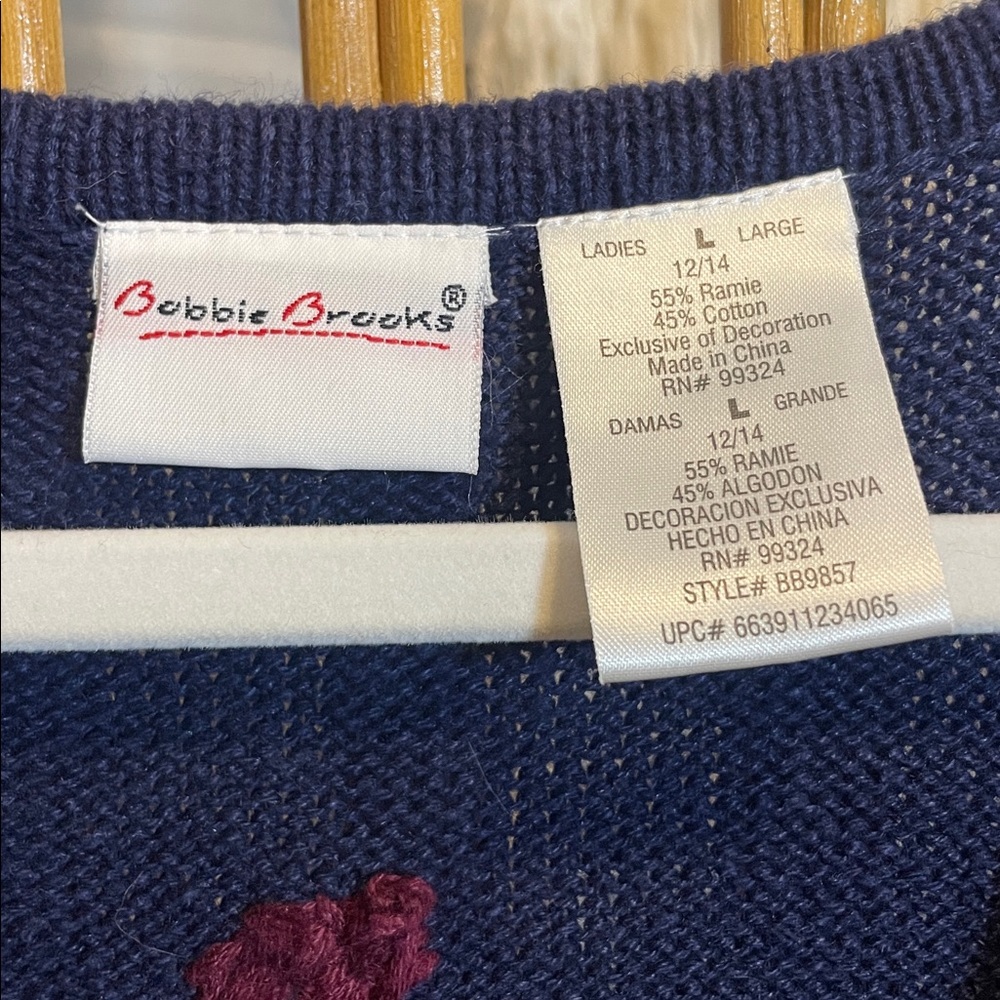 Vintage Bobbie Brooks Christmas Sweater Vest Blue Ice Skating Novelty Knit L - Picture 3 of 7